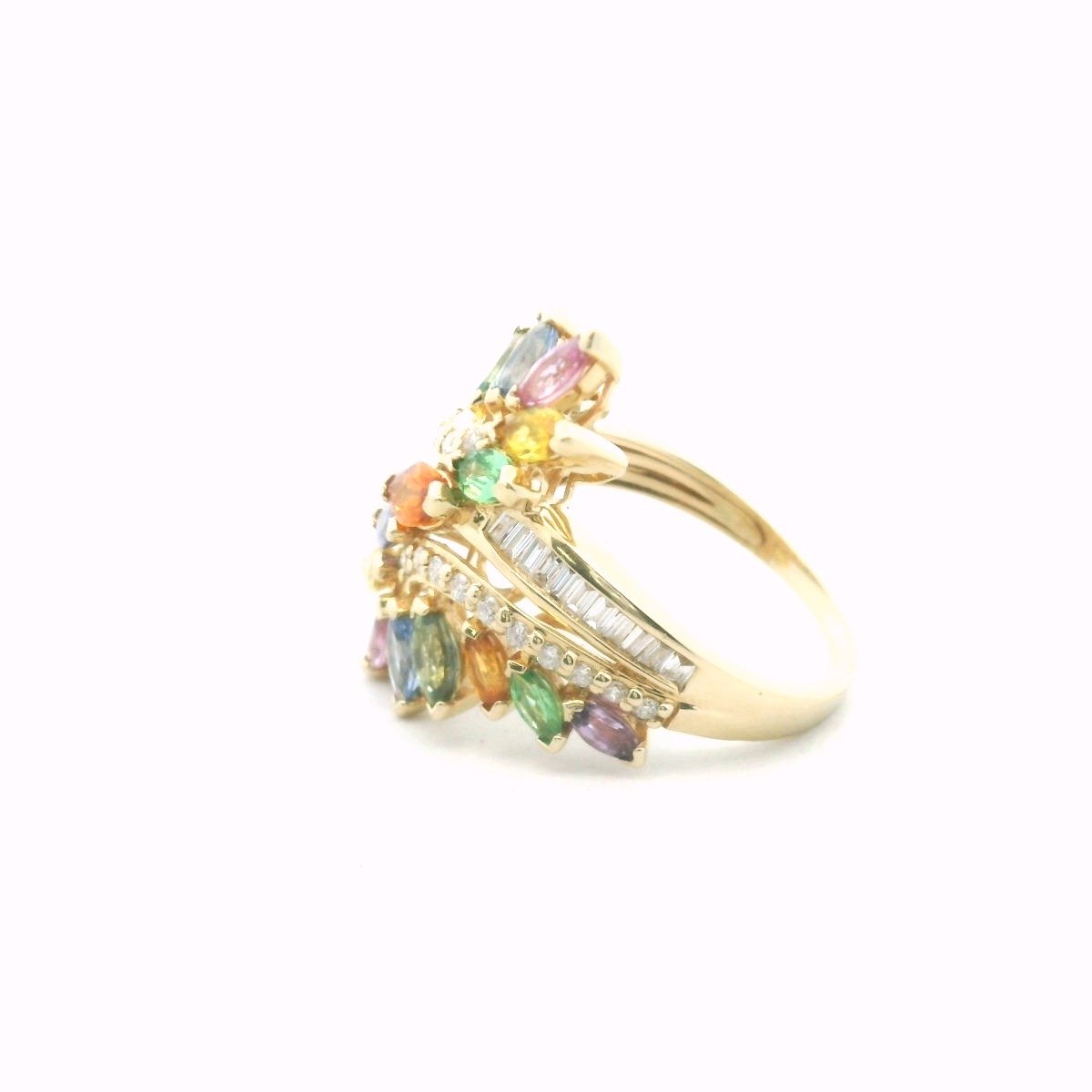 EFFY 14K Yellow Gold Diamond & Multi-Color Sapphire Cocktail Ring