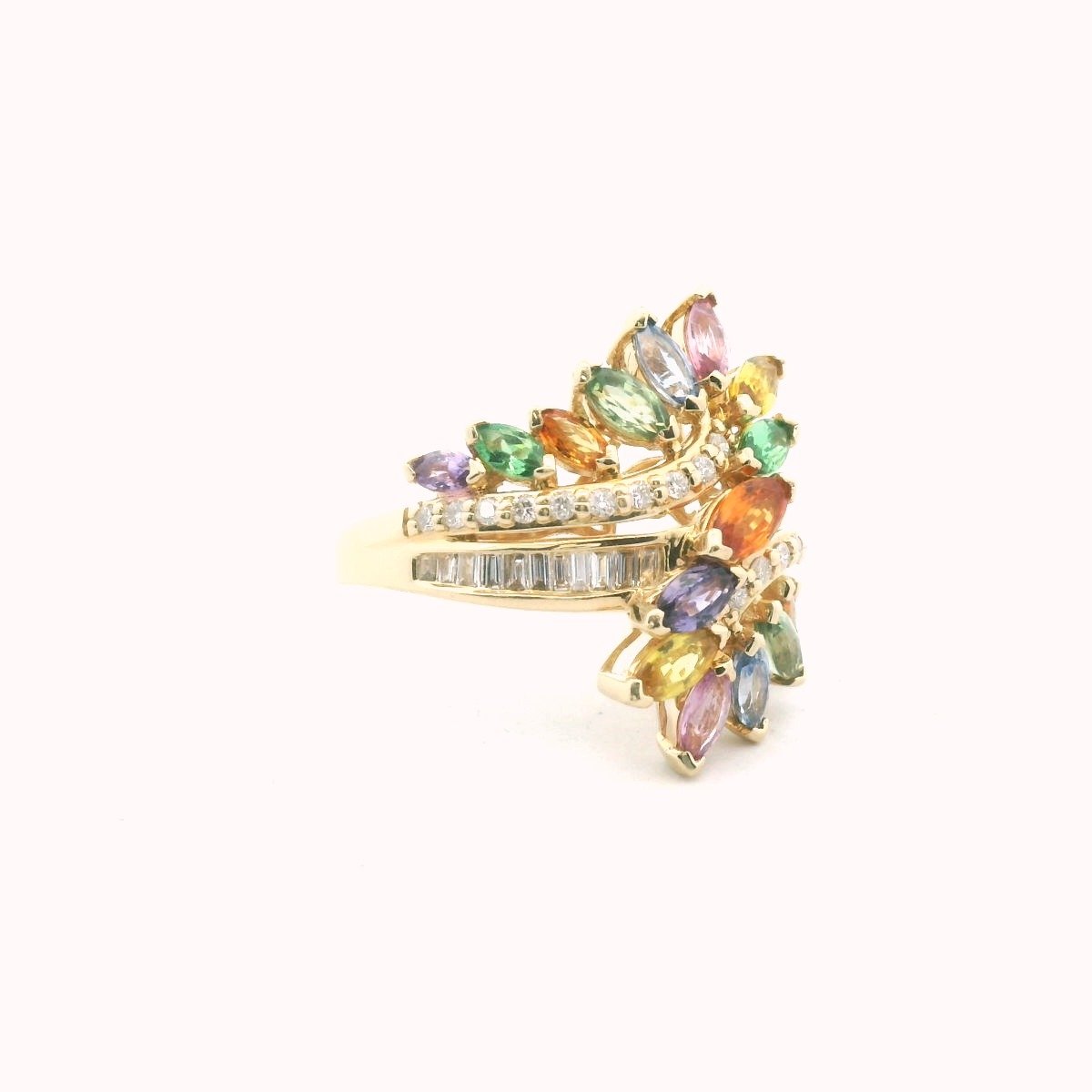 EFFY 14K Yellow Gold Diamond & Multi-Color Sapphire Cocktail Ring
