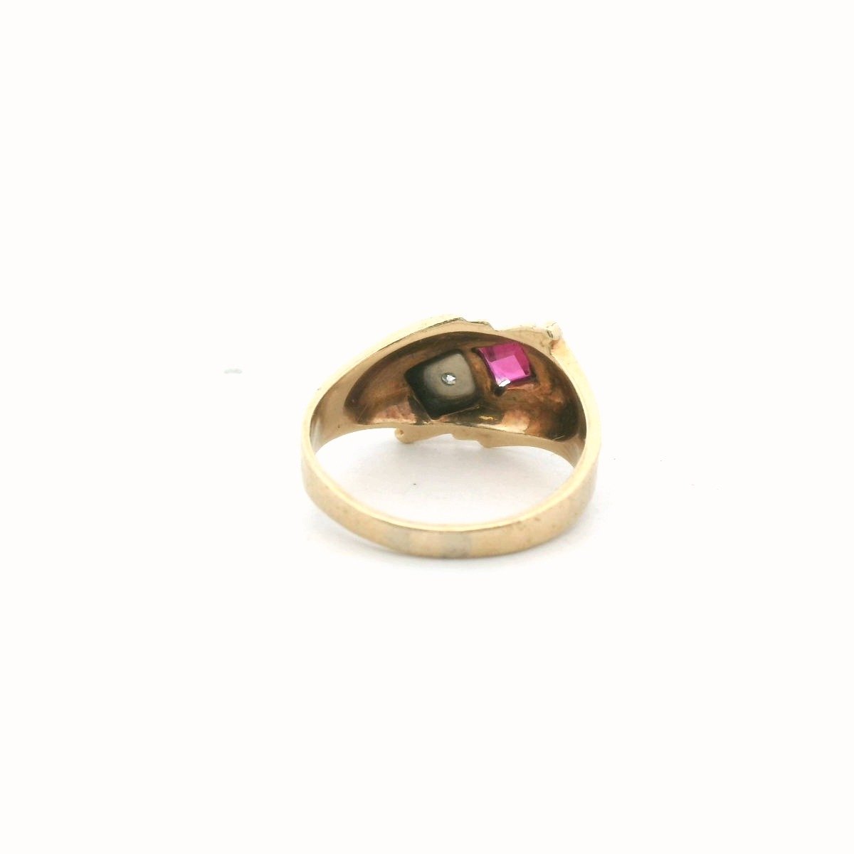 Retro 14K Yellow Gold Diamond & Lab Created Ruby Bypass Ring