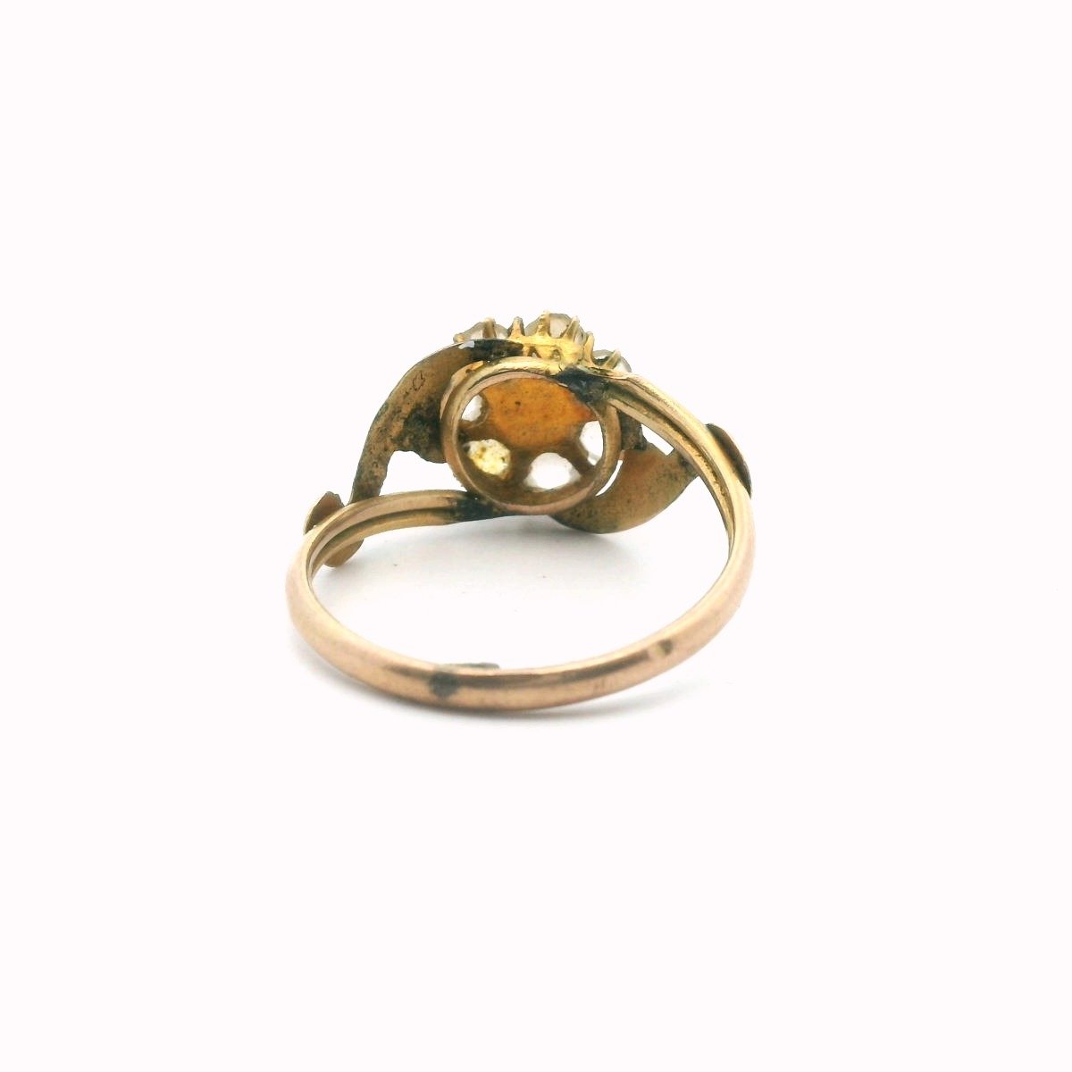 Antique 12K Yellow Gold Mother of Pearl Crystal Halo Ring AS IS