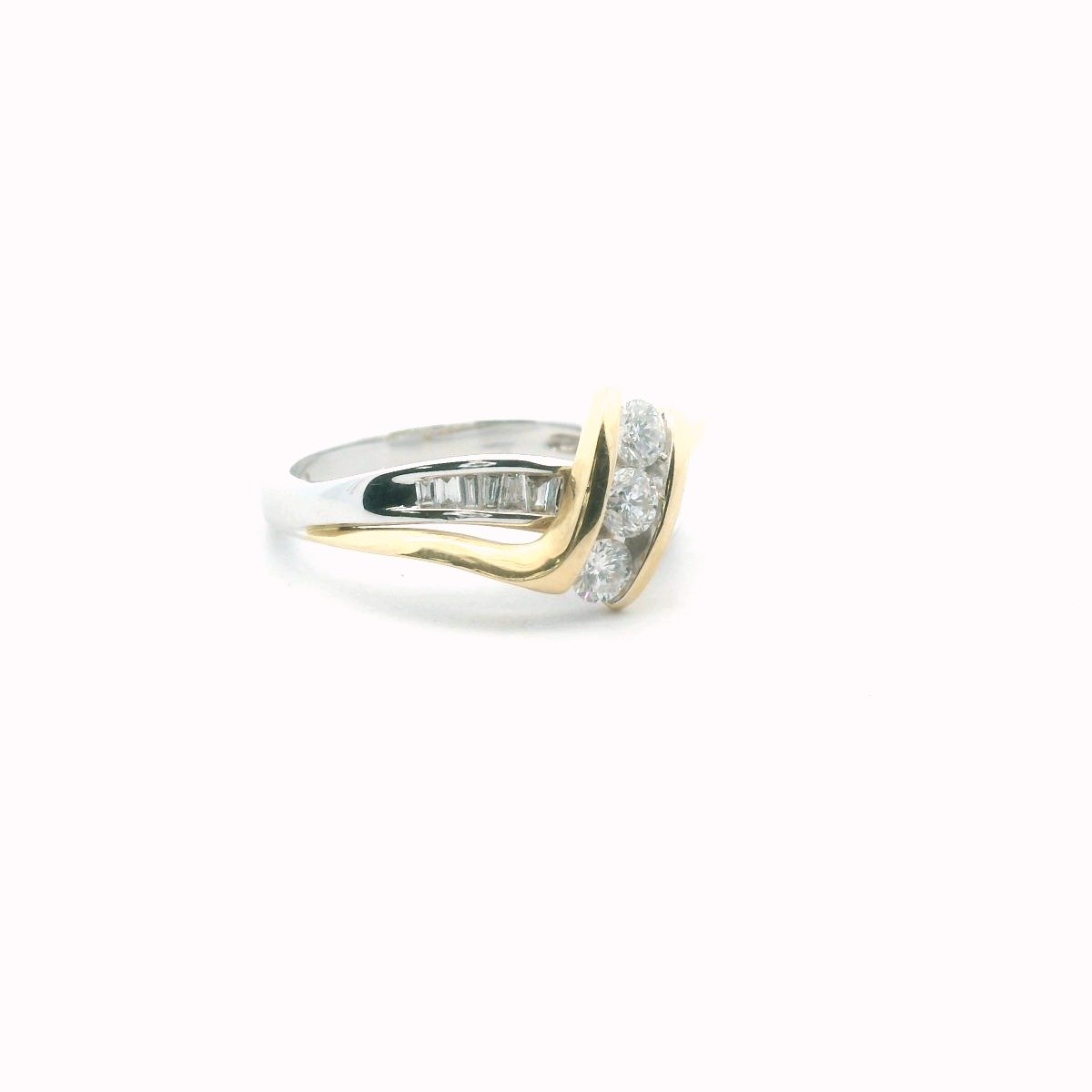 14K Two Tone Gold Diamond Crossover Ring
