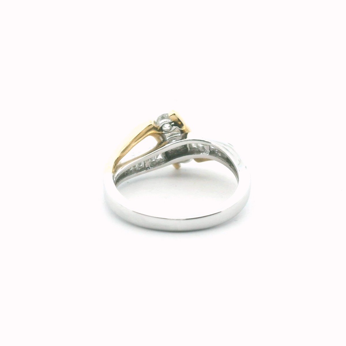 14K Two Tone Gold Diamond Crossover Ring