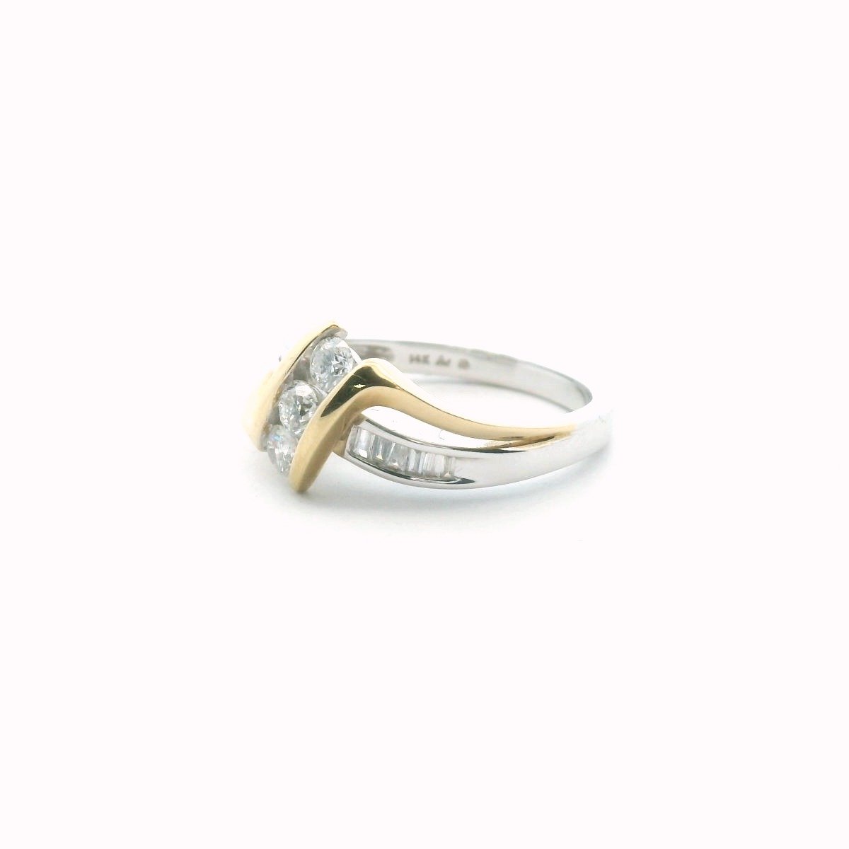 14K Two Tone Gold Diamond Crossover Ring