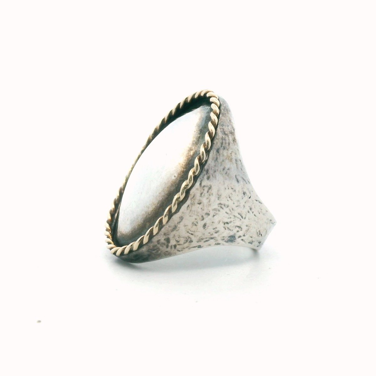 14K Yellow Gold & Sterling Silver Domed Ring