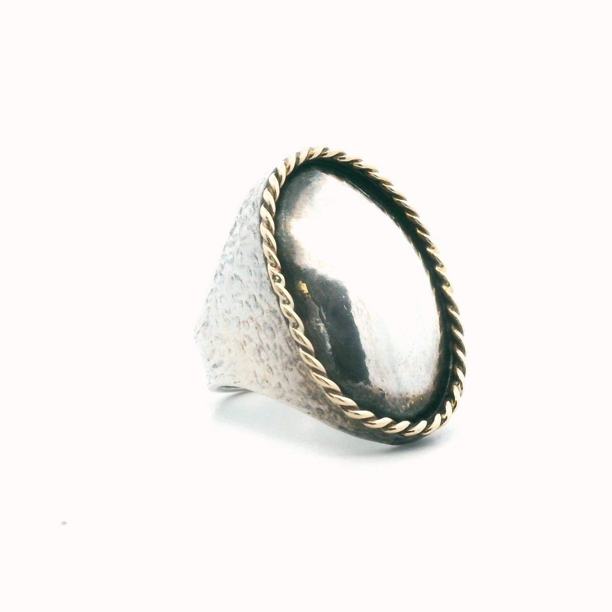 14K Yellow Gold & Sterling Silver Domed Ring