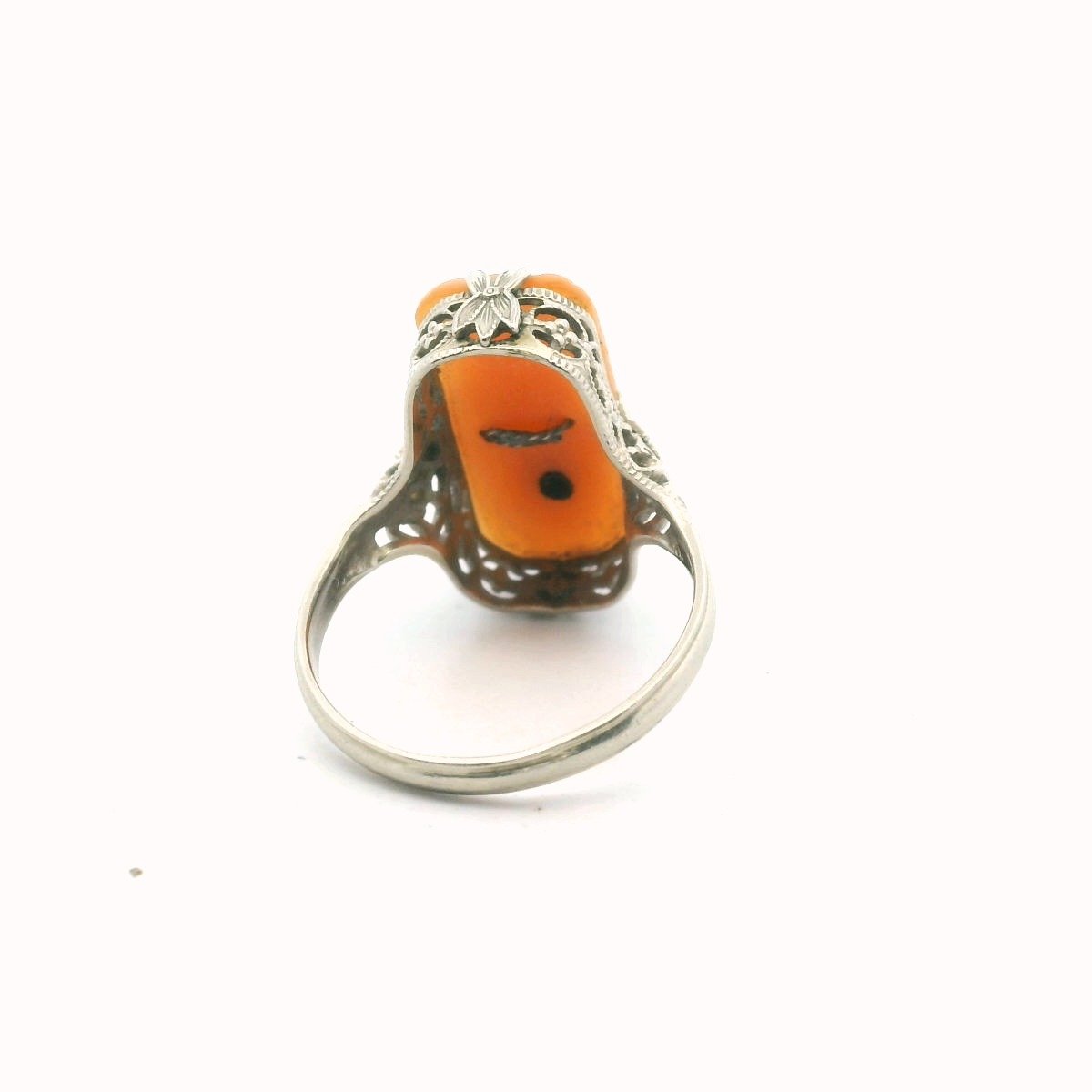 Antique Edwardian 14K White Gold Diamond Shell Cameo Ring