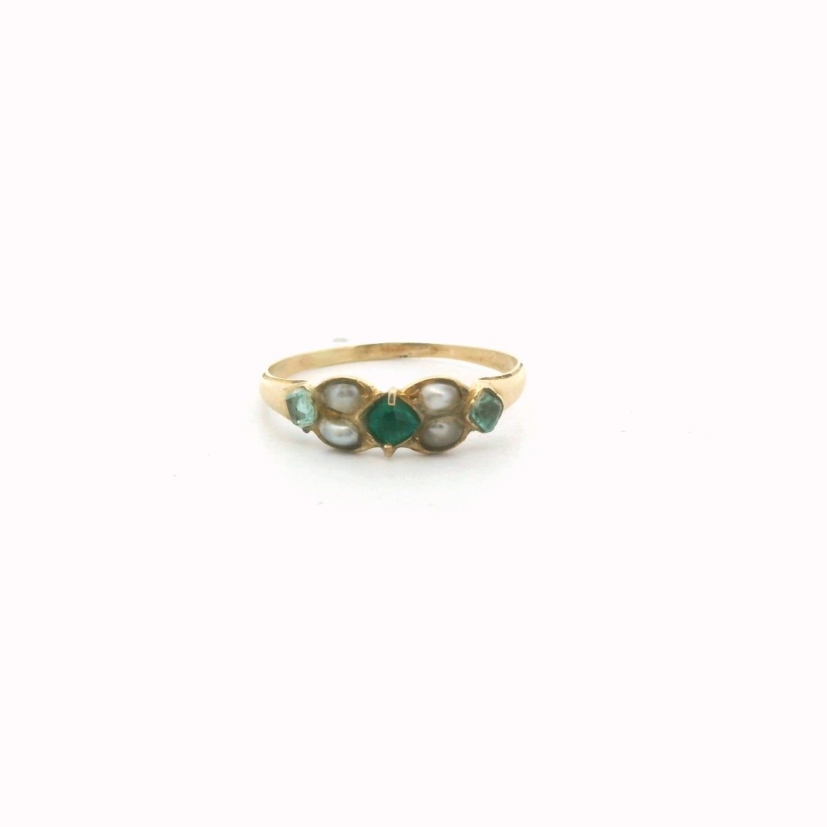 Antique 18K Yellow Gold Pearl & Green Glass Ring