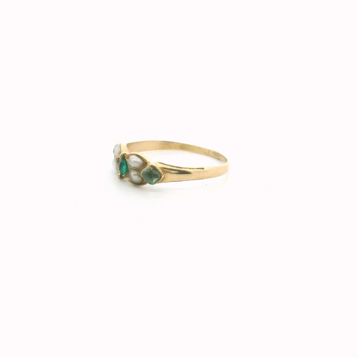Antique 18K Yellow Gold Pearl & Green Glass Ring