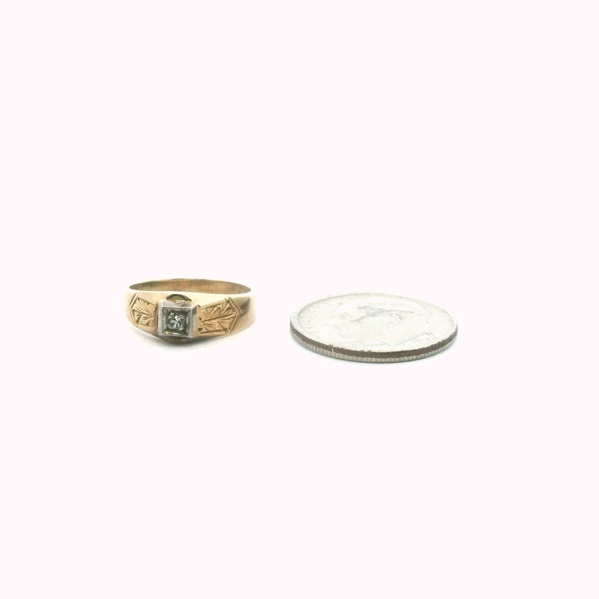 Antique Art Deco 14K Two Tone Gold Diamond Carved Baby Ring