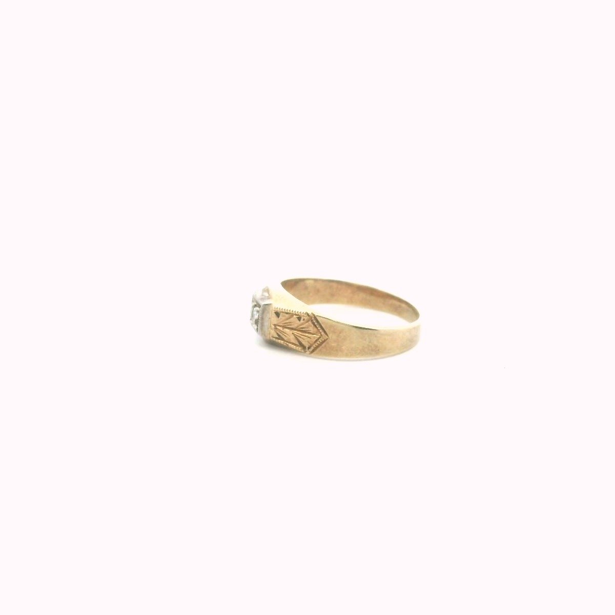 Antique Art Deco 14K Two Tone Gold Diamond Carved Baby Ring