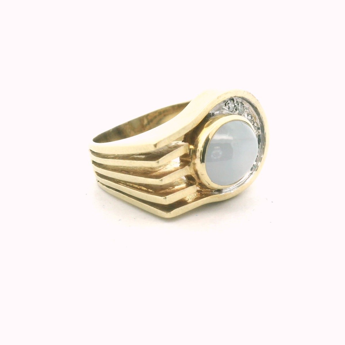 Vintage 14k Two Tone Gold Diamond & Star Sapphire Asymetrical Ring