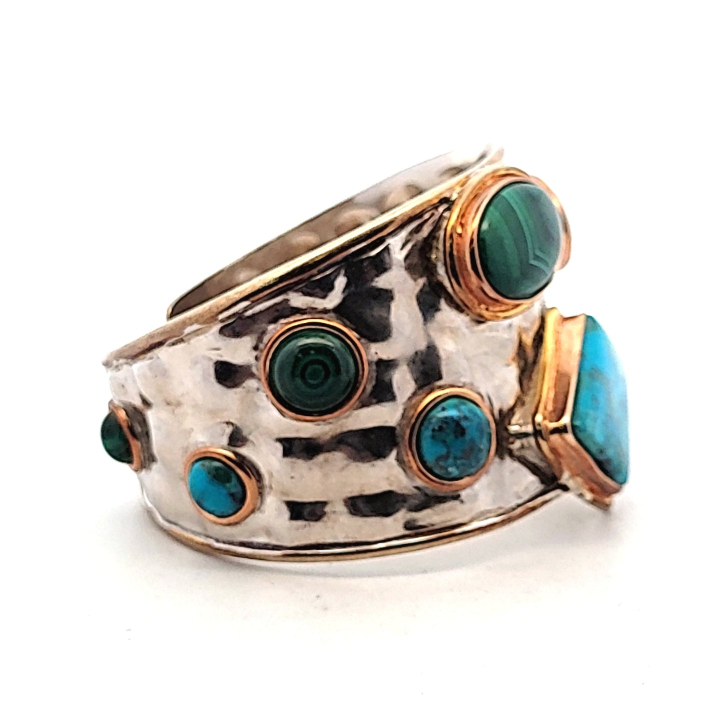 Sterling Diana Venezia Turquoise Malachite Bronze Copper Hammered Cuff