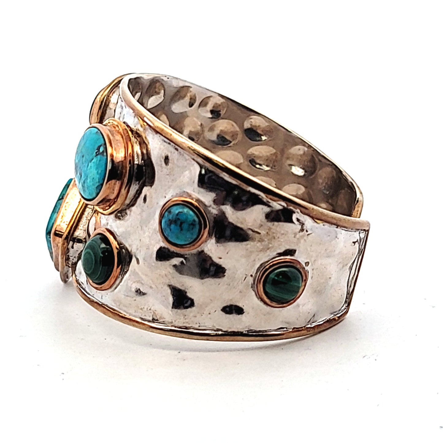 Sterling Diana Venezia Turquoise Malachite Bronze Copper Hammered Cuff