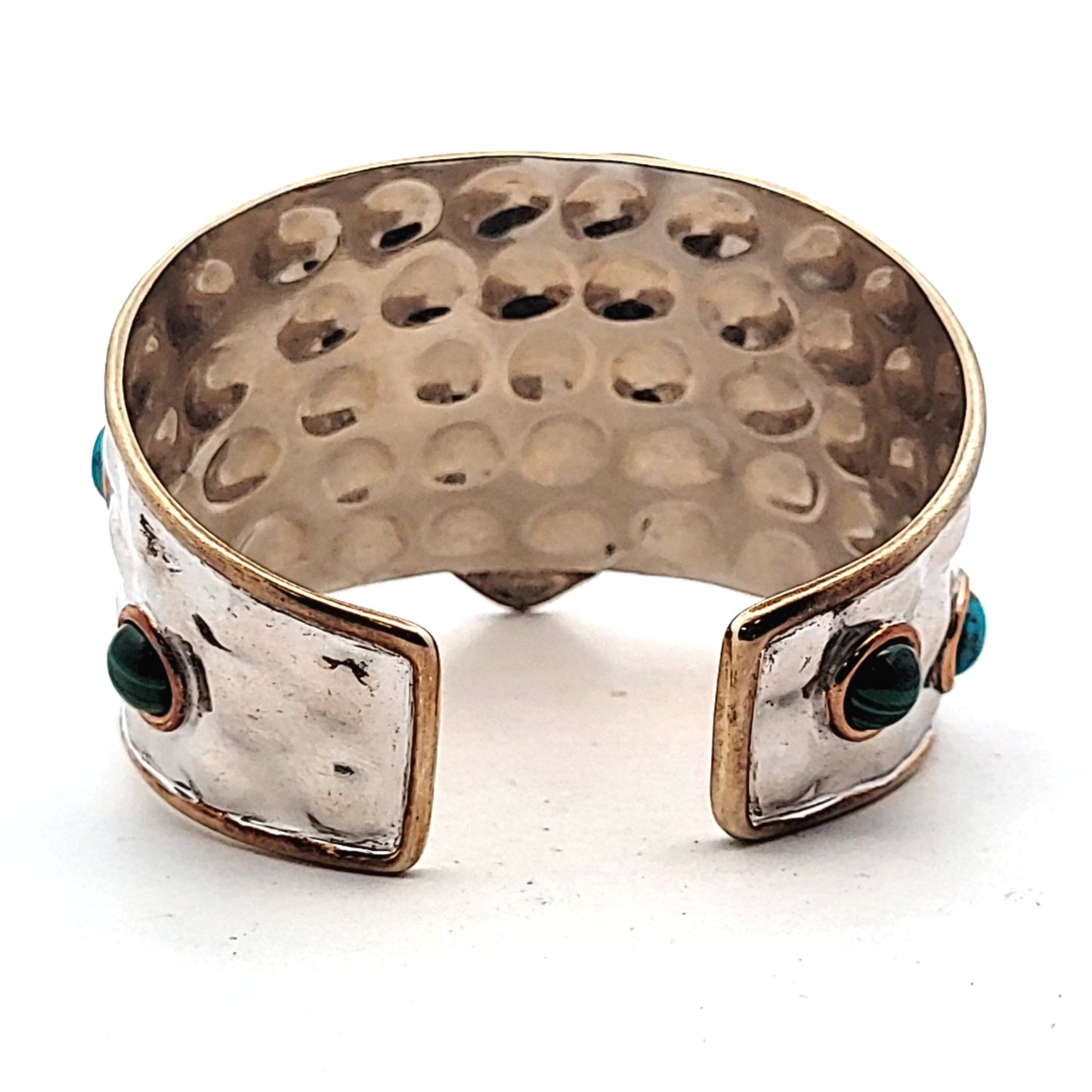 Sterling Diana Venezia Turquoise Malachite Bronze Copper Hammered Cuff