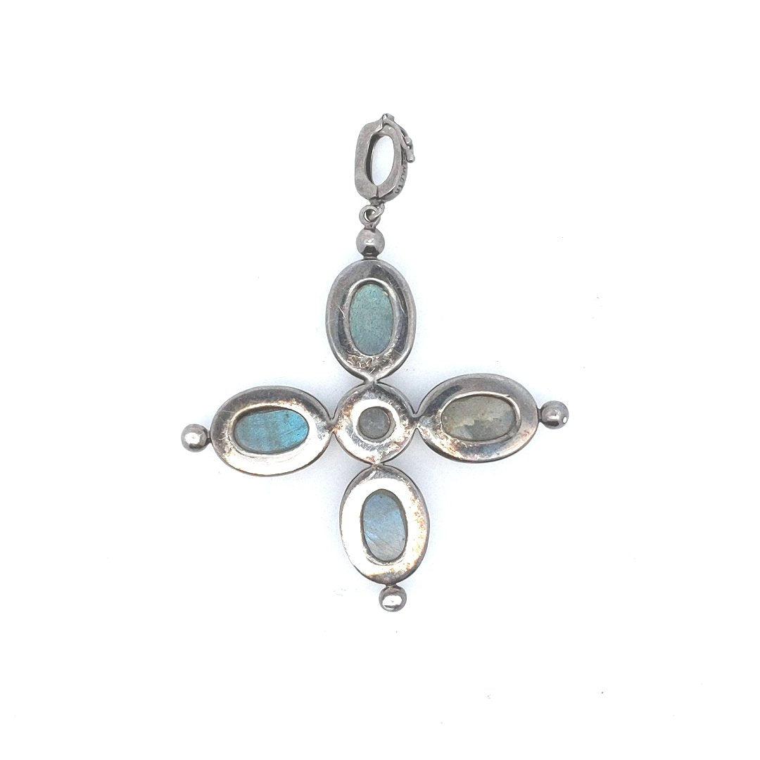 Vintage $180 Sterling Silver Moonstone Cross Quartz Pendant