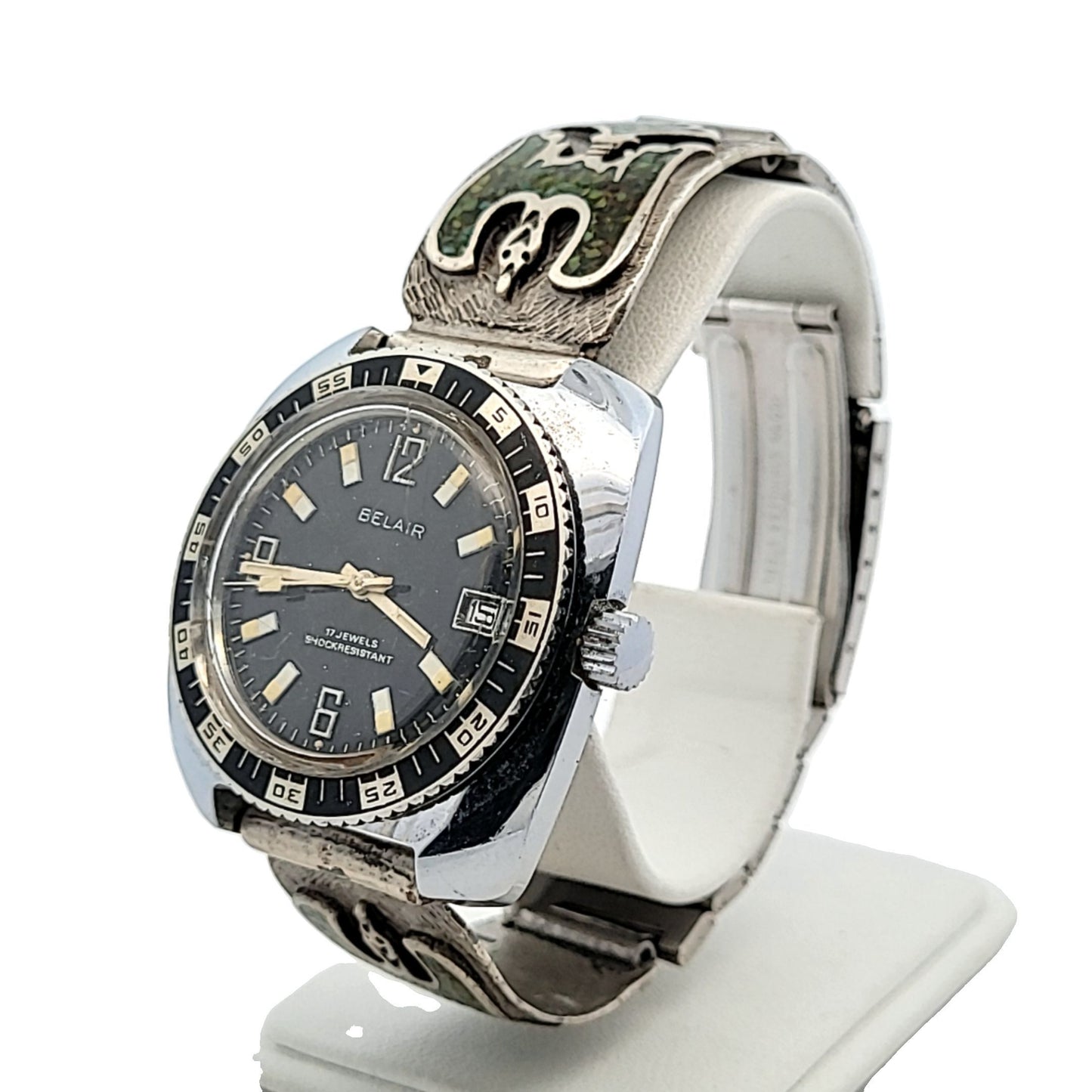 Midwest Chrome and Stainless Steel Belair Turquoise Thunderbird Manual Wind Watch