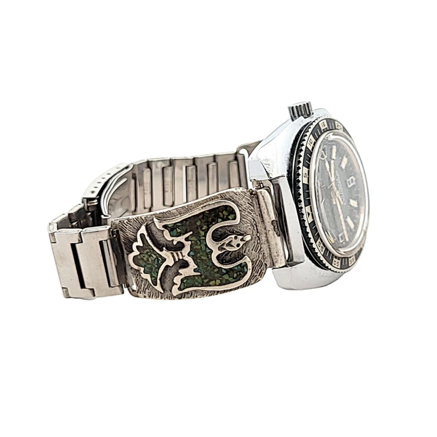 Midwest Chrome and Stainless Steel Belair Turquoise Thunderbird Manual Wind Watch