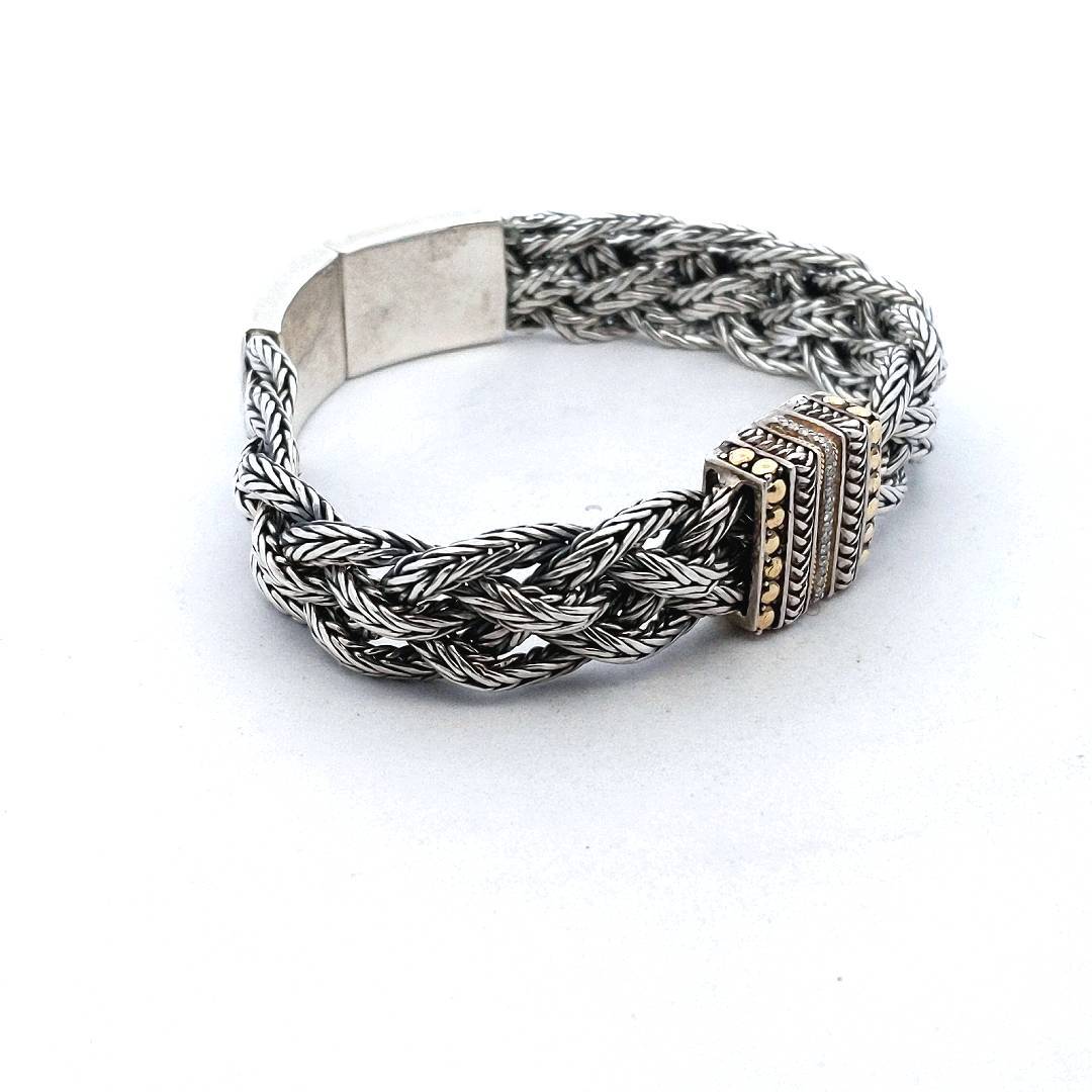 EFFY 18K Gold & Sterling Silver Diamond Woven Bracelet