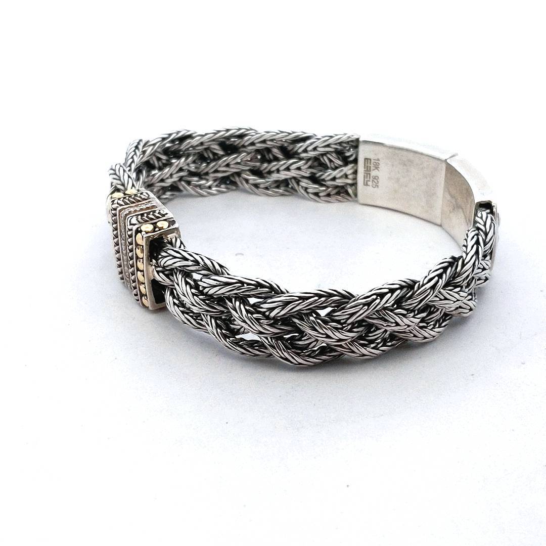 EFFY 18K Gold & Sterling Silver Diamond Woven Bracelet