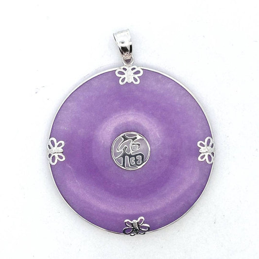 14K White Gold Dyed Lavendar Jade Disc Pendant