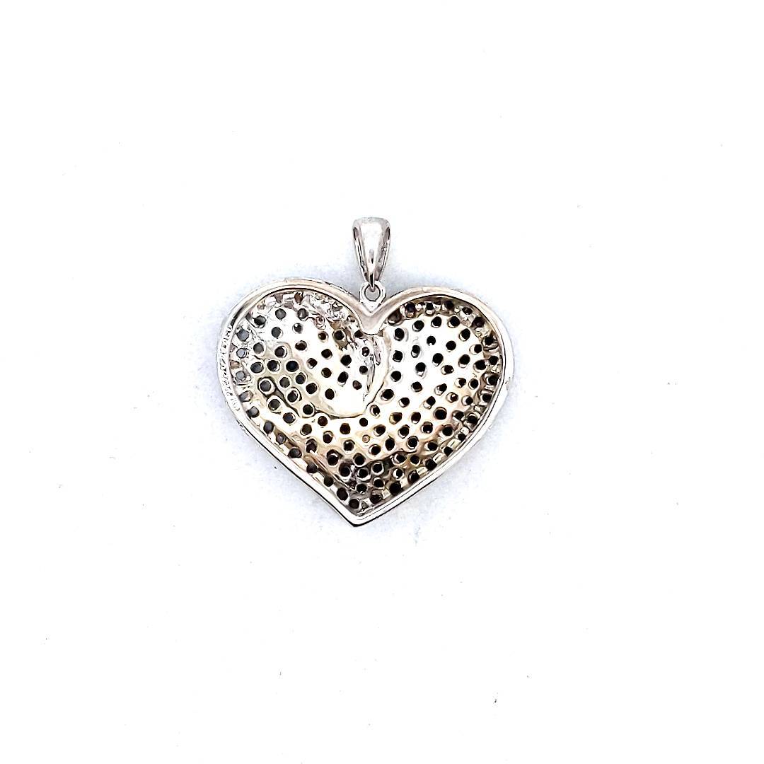 18K White Gold Pave Set Diamond & Sapphire Heart Pendant