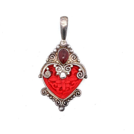 Sajen Sterling Silver Garnet $ Cinnabar Heart Pendant