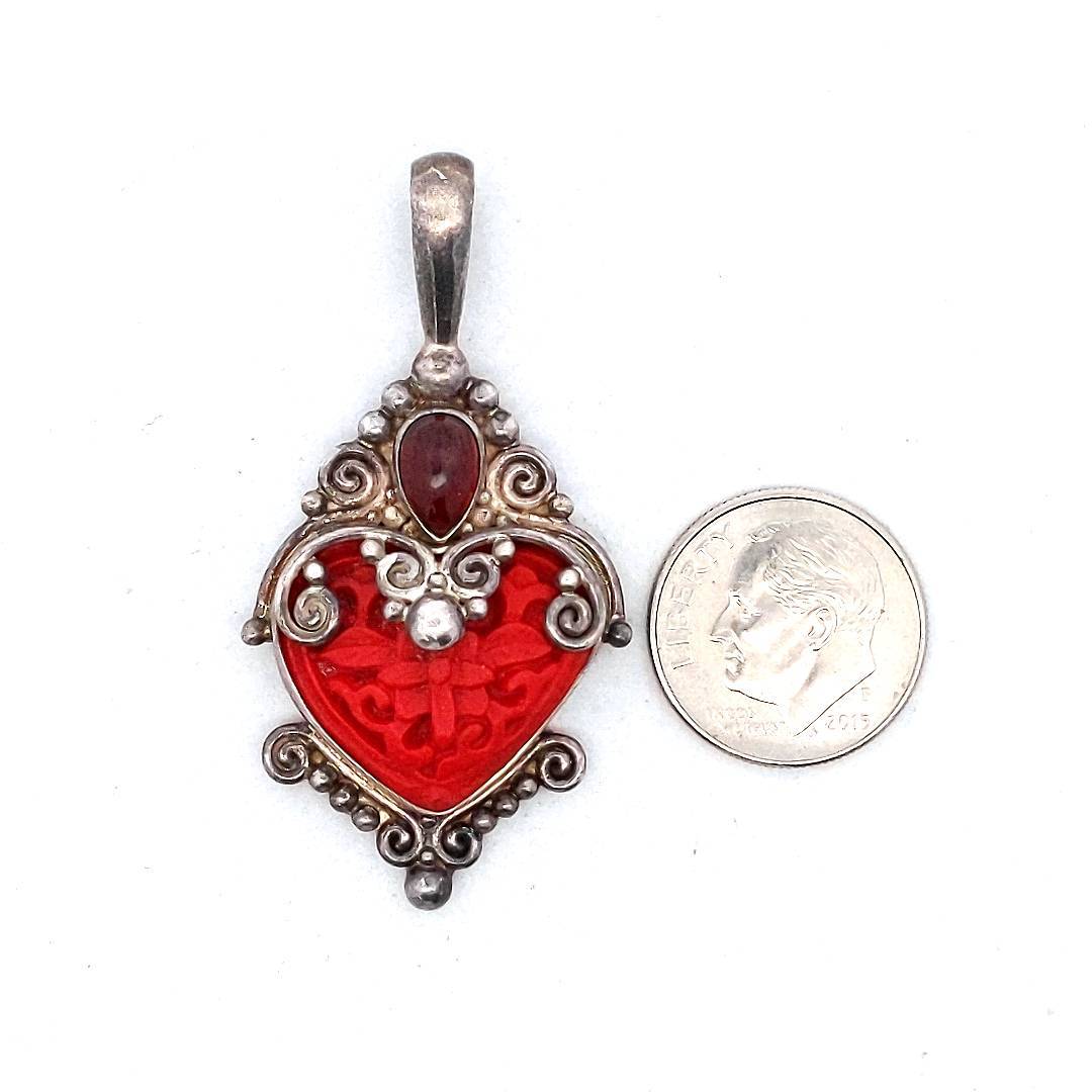 Sajen Sterling Silver Garnet $ Cinnabar Heart Pendant
