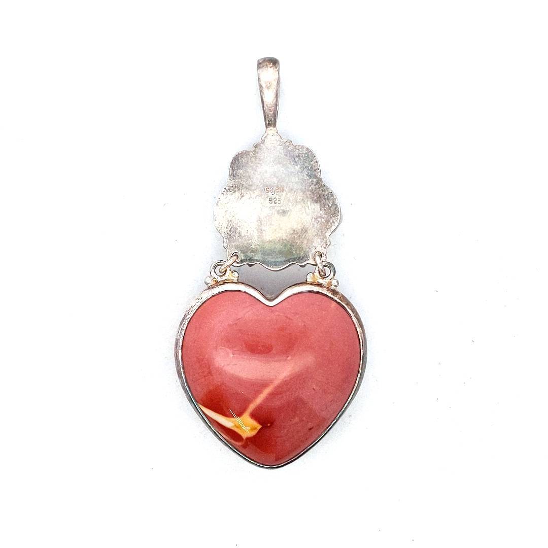 Sajen Sterling Silver Red Japer Mother of Pearl & Garnet Flower Heart Pendant