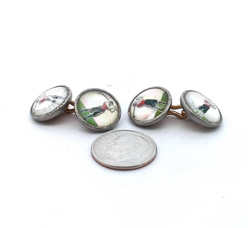 Antique Vintage Kremantz Essex Crystal Golfer Costume Cufflinks