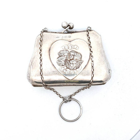 Antique Sterling Silver Cherub Angel Coin Purse