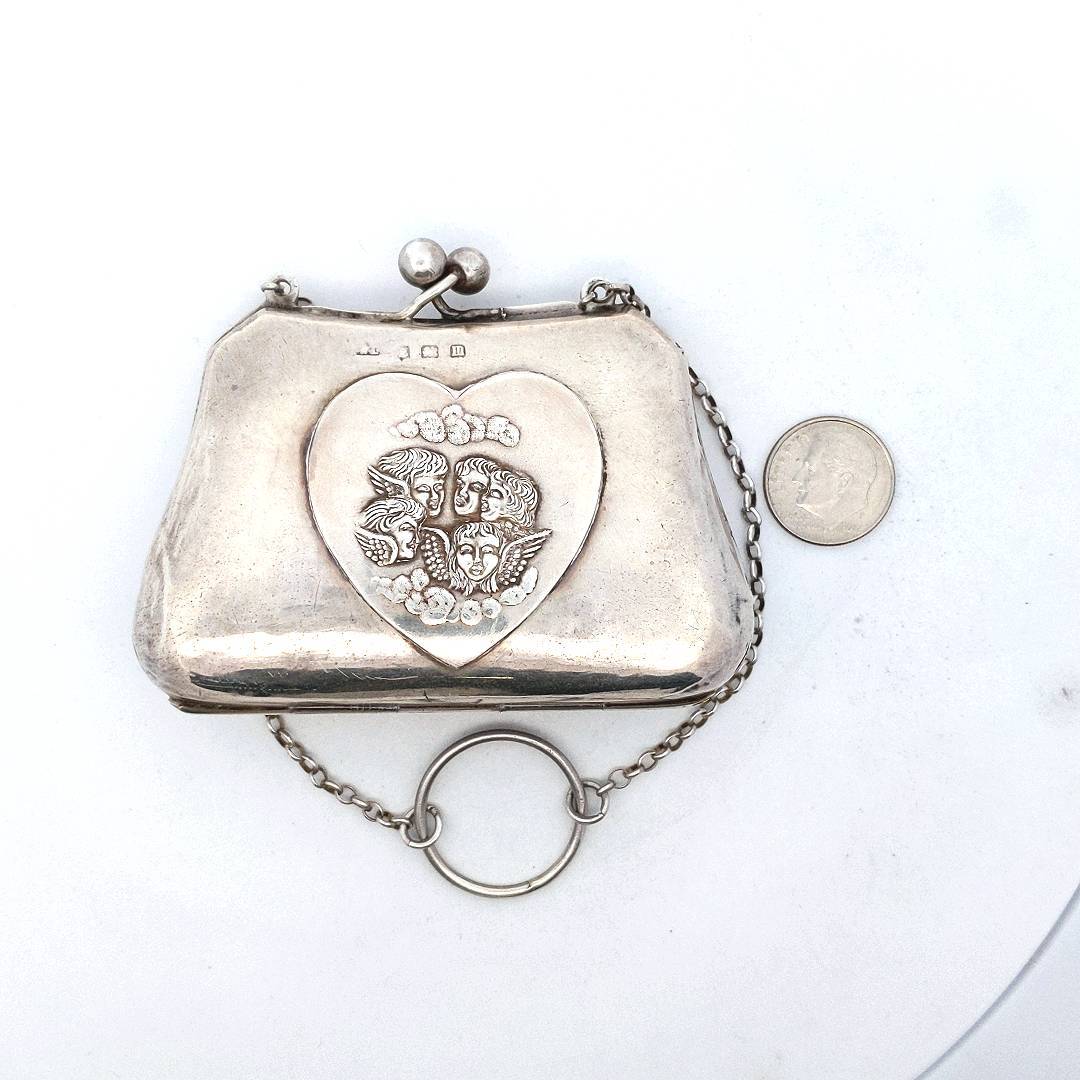 Antique Sterling Silver Cherub Angel Coin Purse