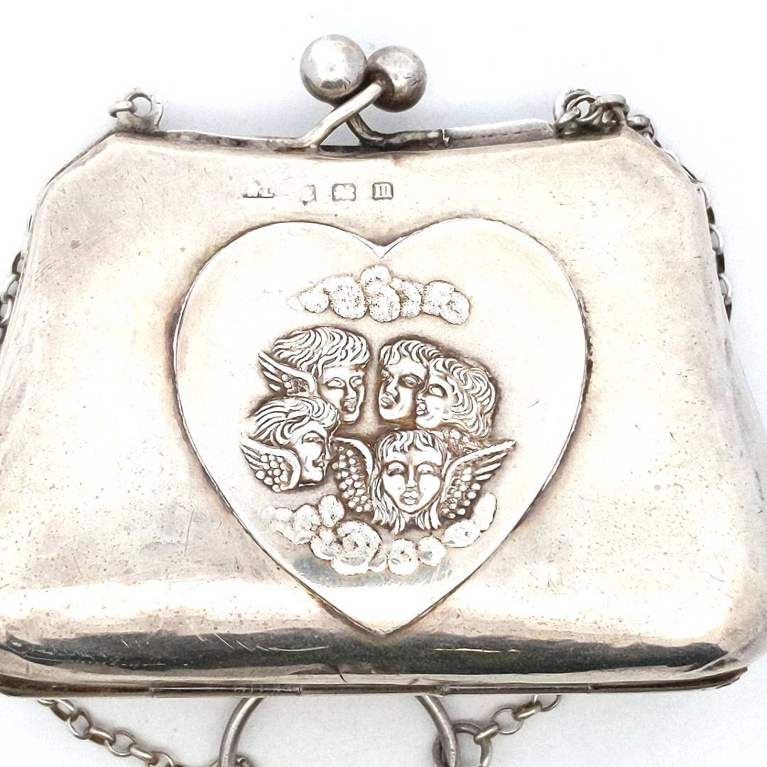 Antique Sterling Silver Cherub Angel Coin Purse