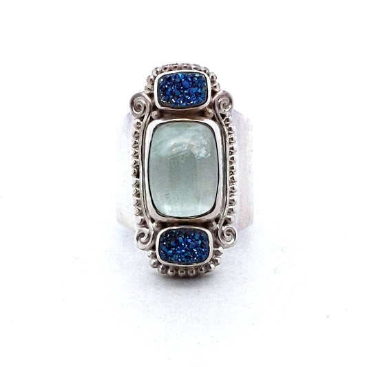 Sajen Sterling Silver Moonstone & Druzy Quartz Adjustable Ring