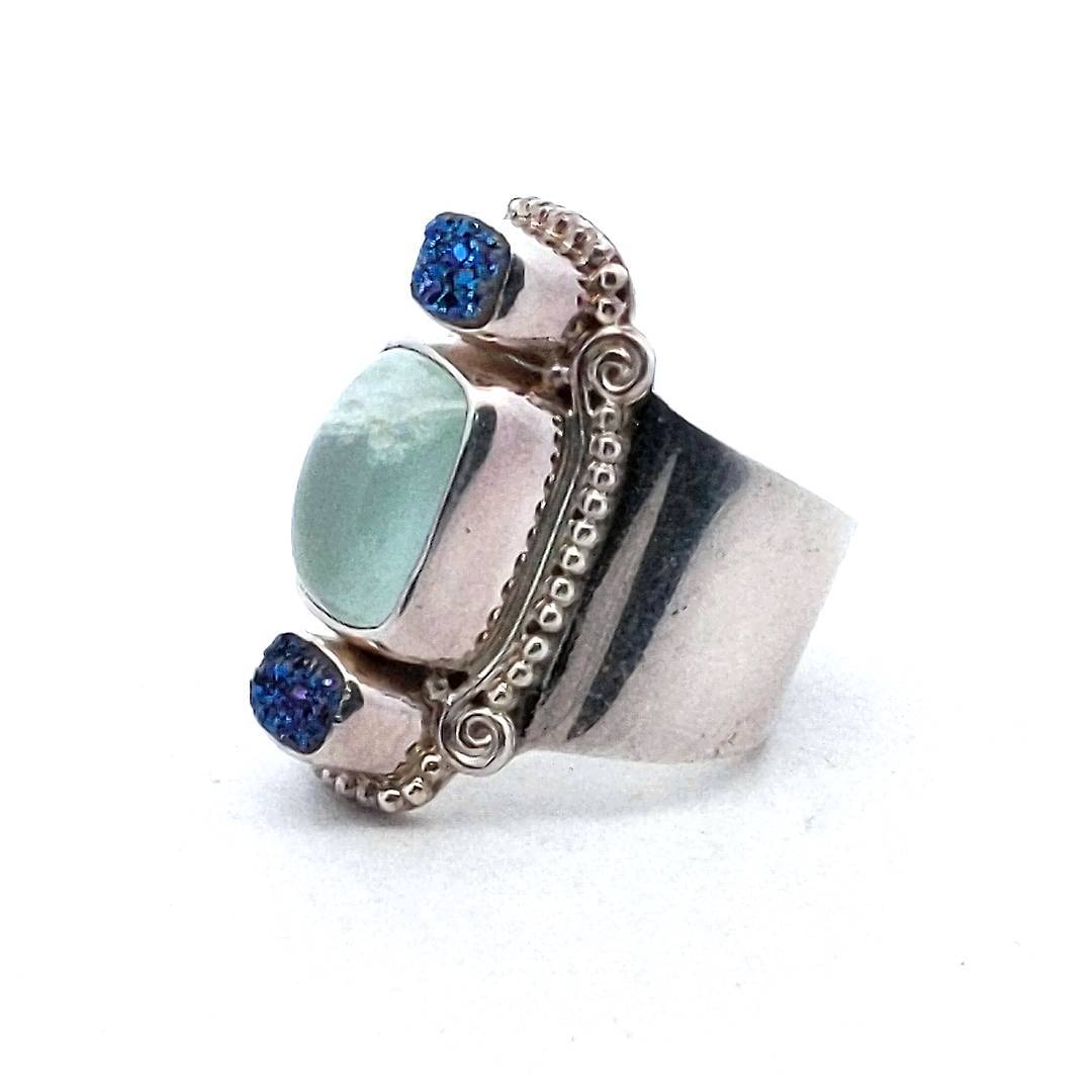 Sajen Sterling Silver Moonstone & Druzy Quartz Adjustable Ring