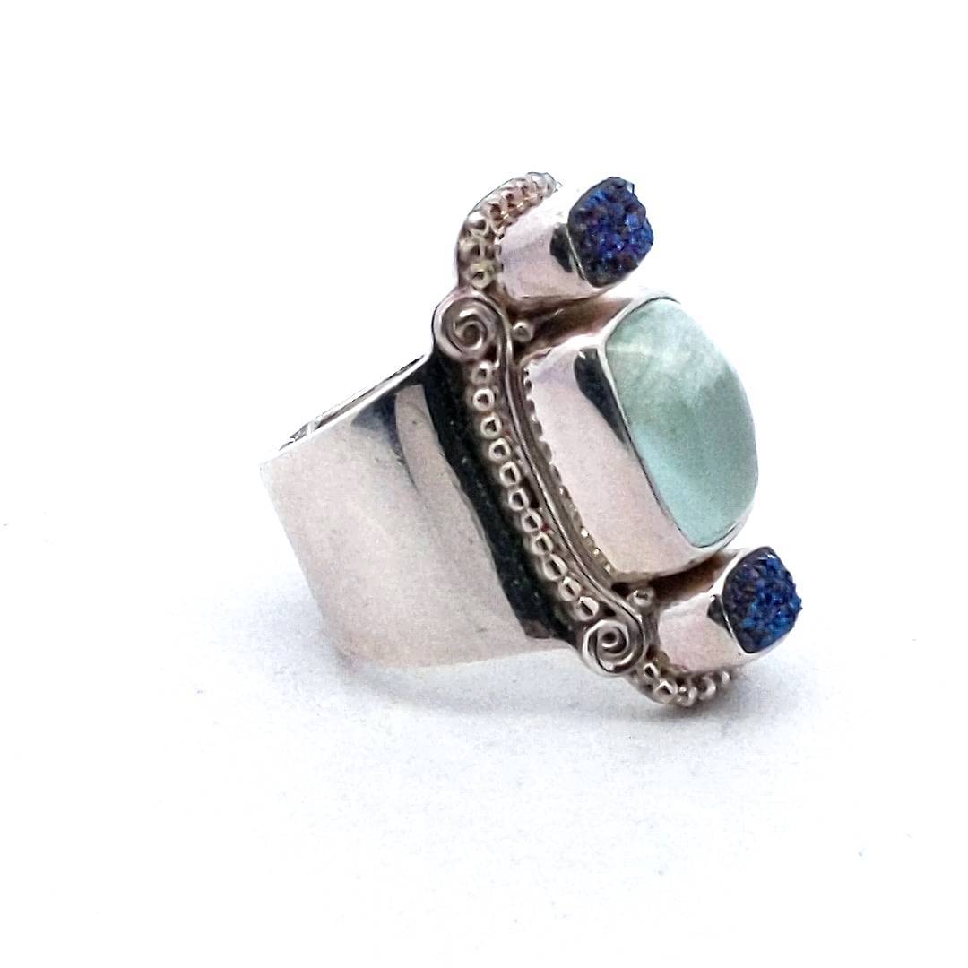 Sajen Sterling Silver Moonstone & Druzy Quartz Adjustable Ring
