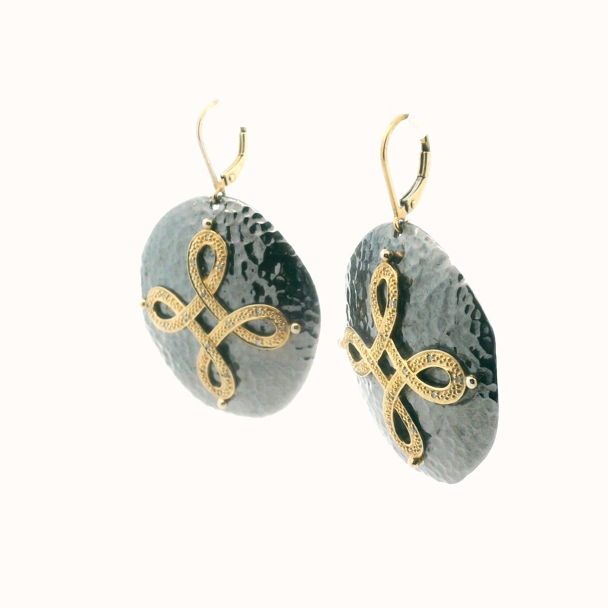 EA Sterling Silver Hand Hammered Diamond Infinity Earrings
