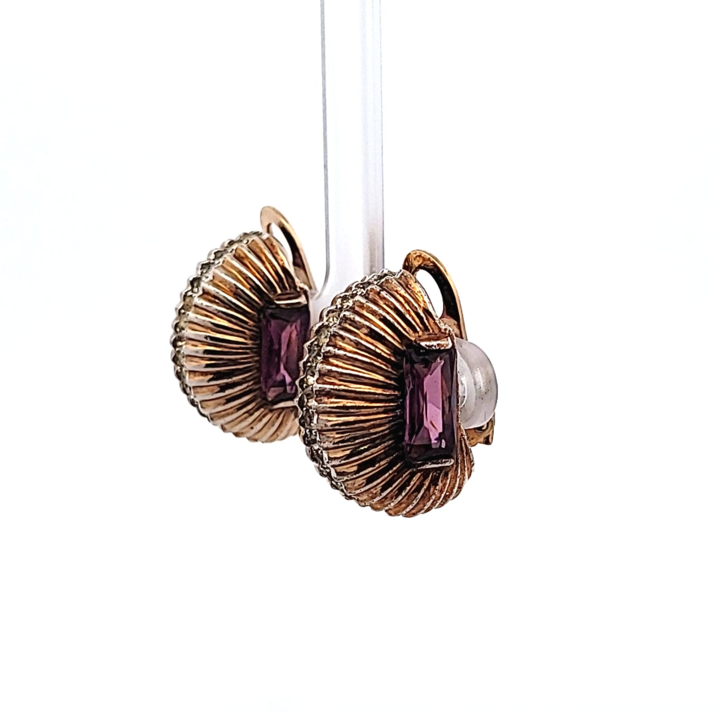 Retro Sterling Silver Rhinestone Clip-On Dome Earrings
