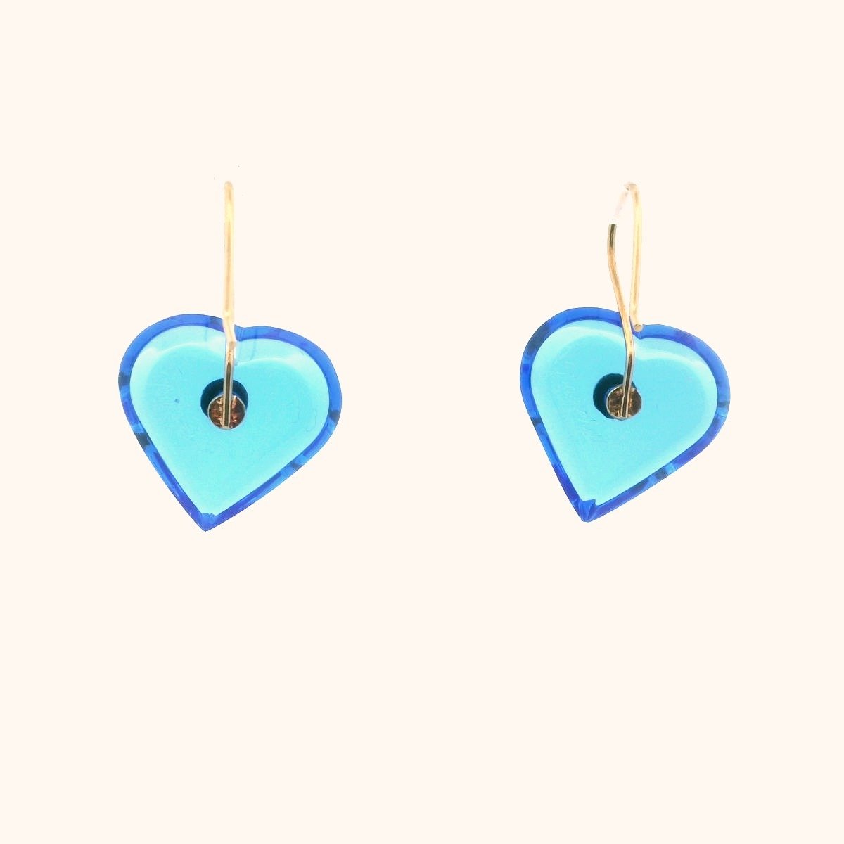Baccarat 18K Yellow Gold Blue Crystal Heart French Wire Earrings