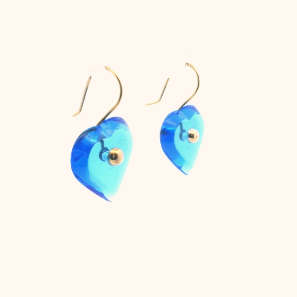 Baccarat 18K Yellow Gold Blue Crystal Heart French Wire Earrings