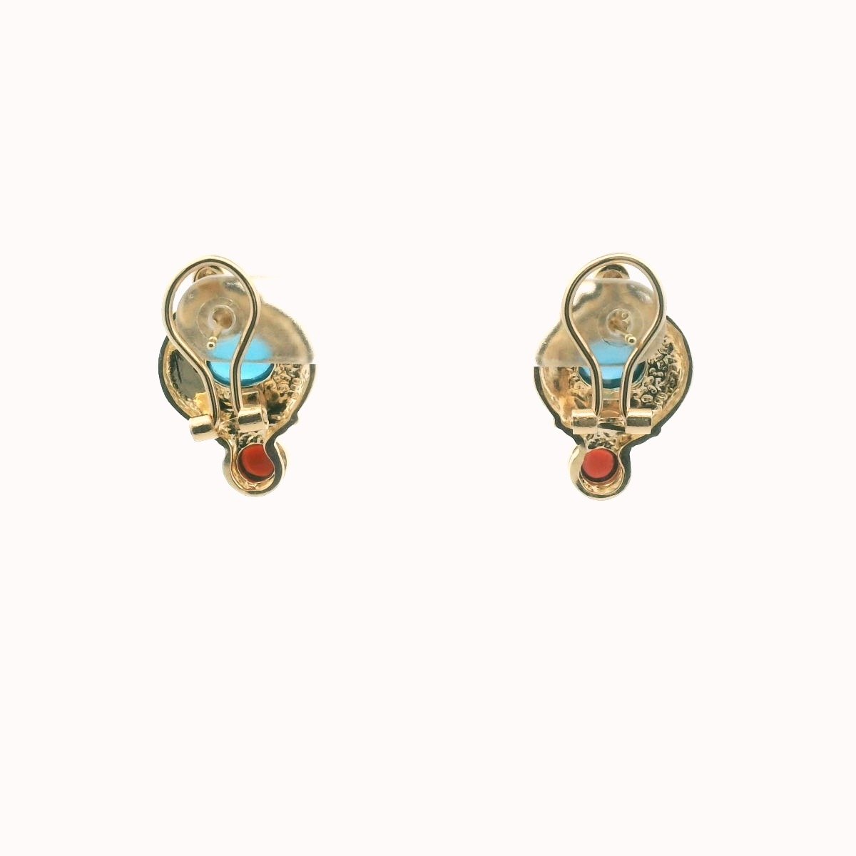 Vintage 14K Yellow Gold Blue Topaz & Garnet Earrings