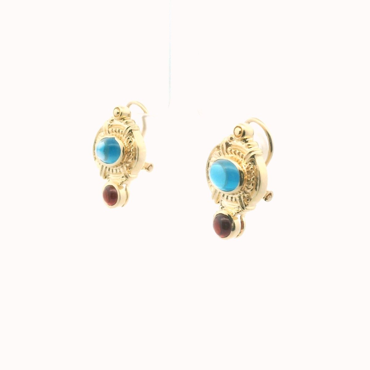 Vintage 14K Yellow Gold Blue Topaz & Garnet Earrings
