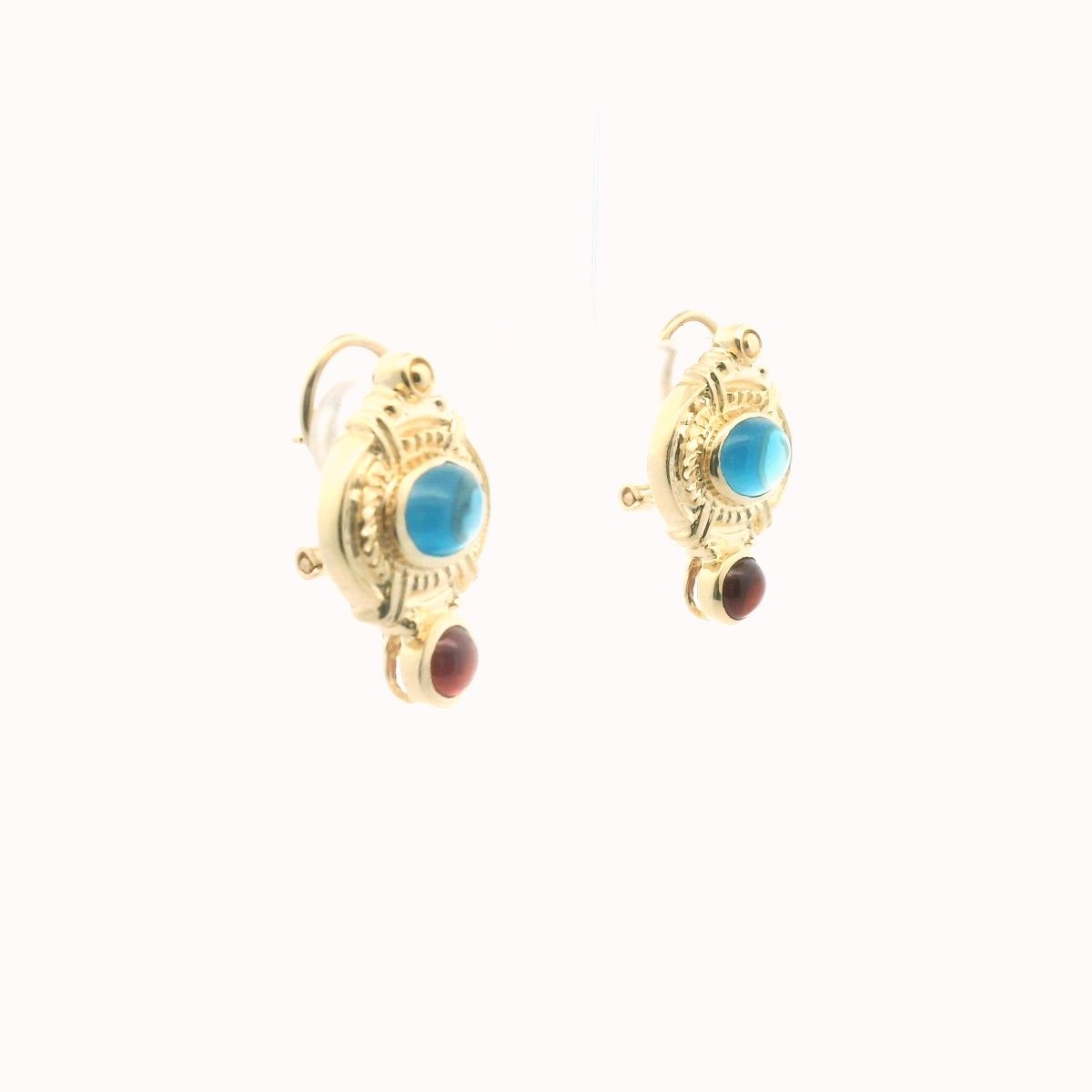 Vintage 14K Yellow Gold Blue Topaz & Garnet Earrings