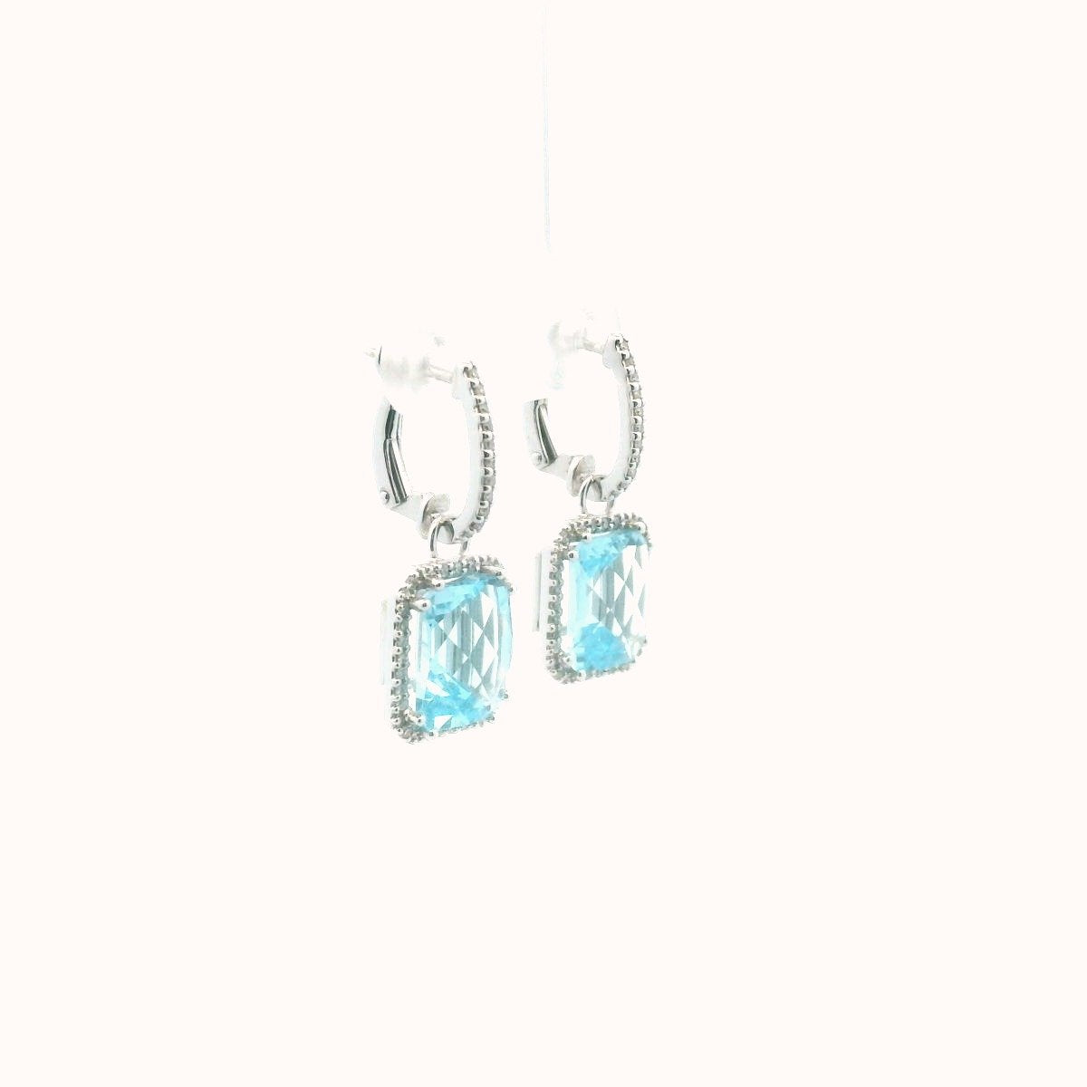 14K White Gold Diamond & Blue Topaz Drop Earrings