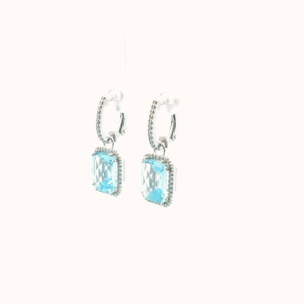 14K White Gold Diamond & Blue Topaz Drop Earrings