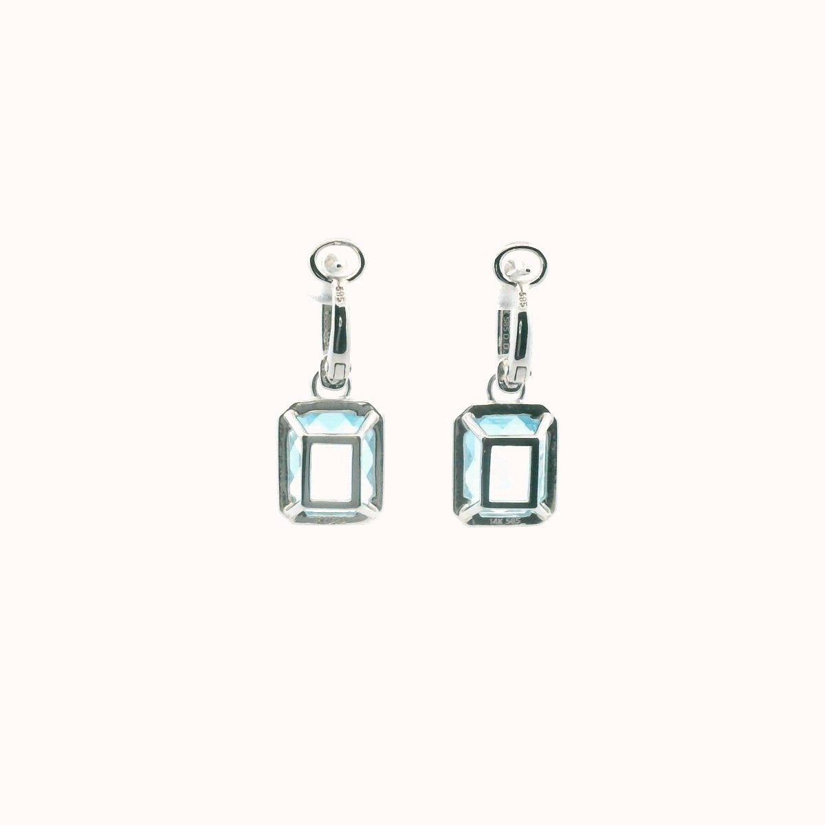 14K White Gold Diamond & Blue Topaz Drop Earrings