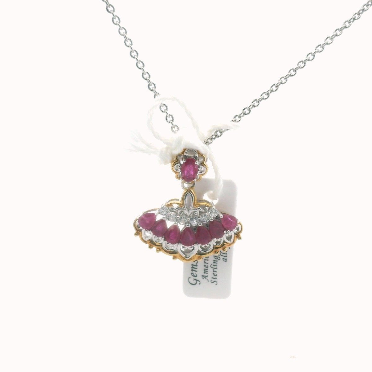 Gold Plated Sterling & Palladium Ruby & White Zircon Necklace