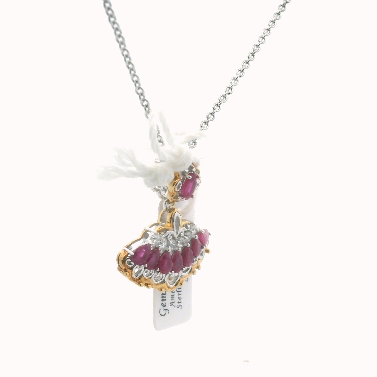 Gold Plated Sterling & Palladium Ruby & White Zircon Necklace