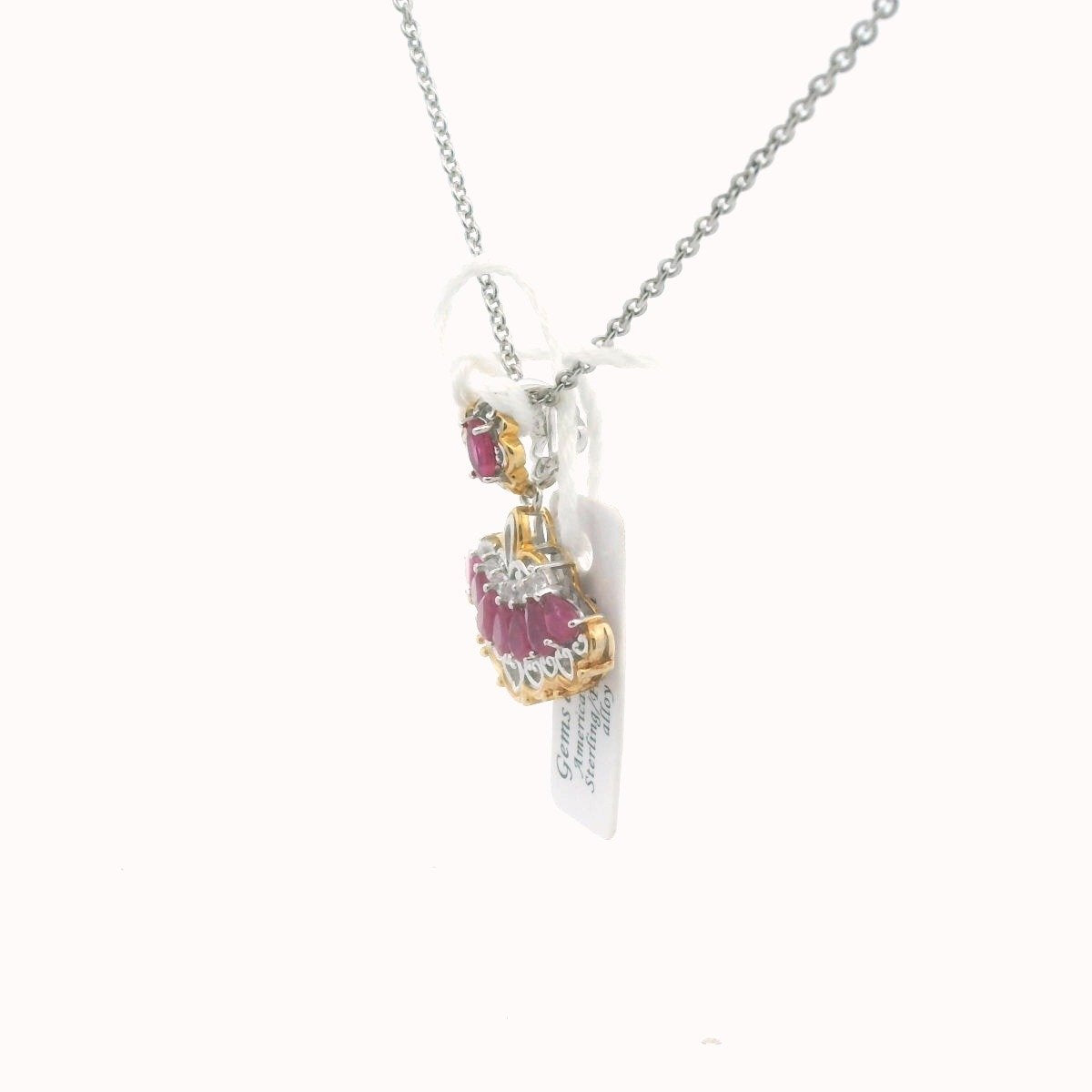 Gold Plated Sterling & Palladium Ruby & White Zircon Necklace