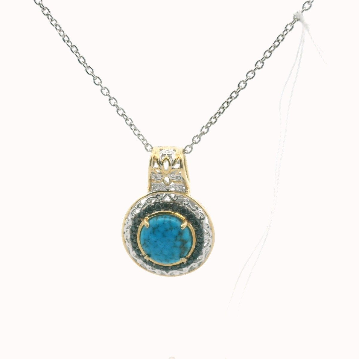 Michael Valitutti Sterling & Palladium Alloy Turquoise & Black Spinel Necklace