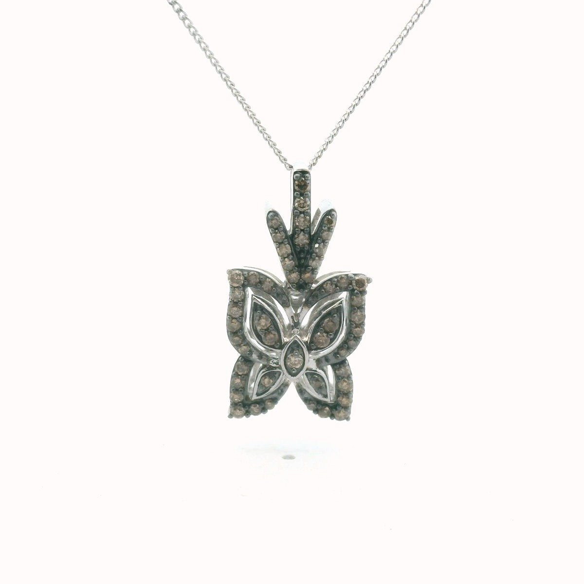 Sterling Silver Cognac Diamond Butterfly Necklace